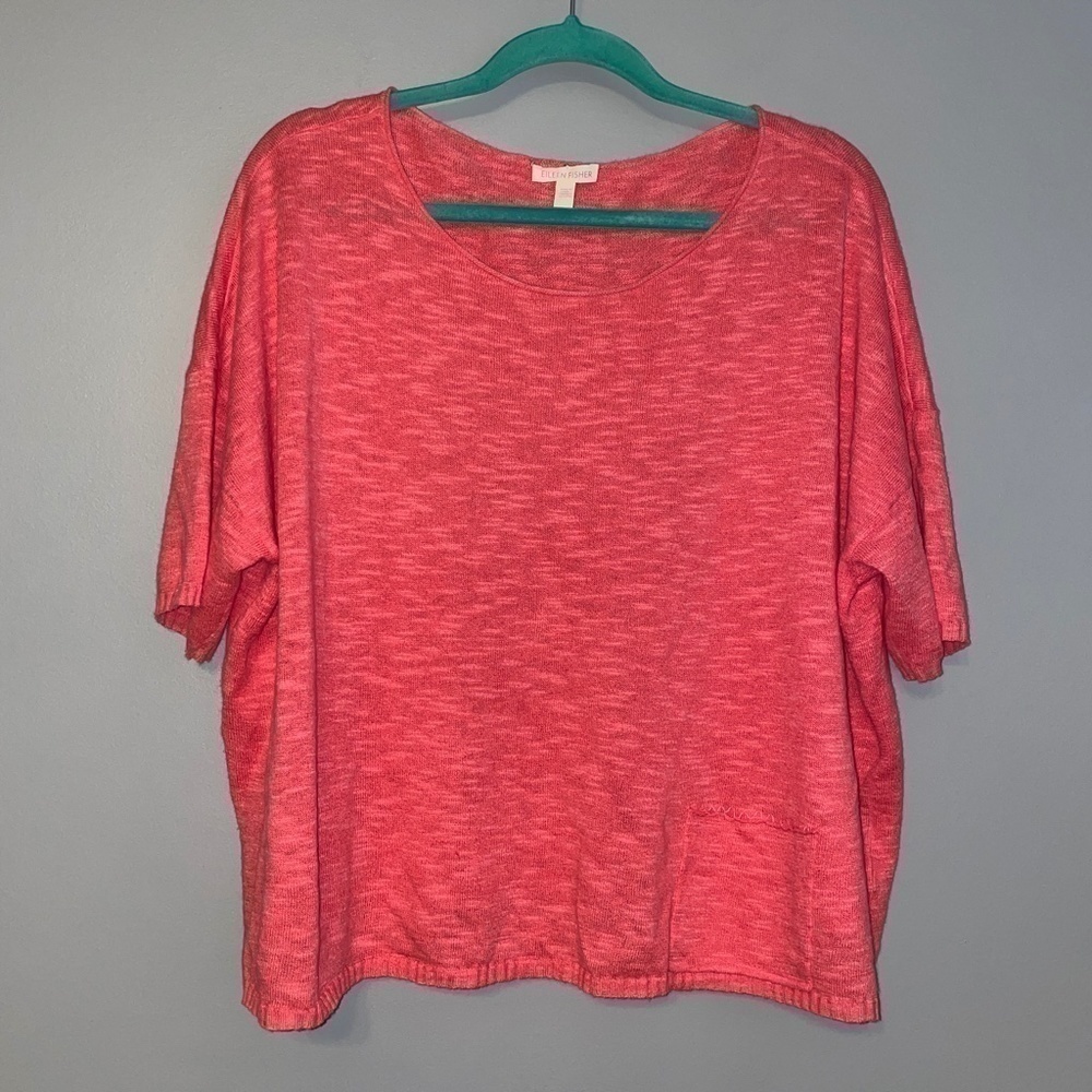 EUC Eileen Fisher Organic Linen Short Boat Neck Tee Watermelon Size Medium - Picture 2 of 6